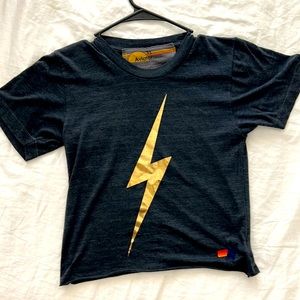 Aviator Nation - cropped lightening bolt gold and charcoal grey t-shirt - XS